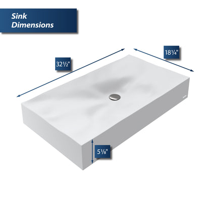 White Mirage Quartz Vessel Vanity Sink 32-1/8"