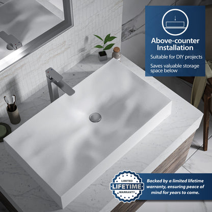 White Mirage Quartz Vessel Vanity Sink 32-1/8"