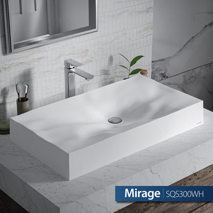 White Mirage Quartz Vessel Vanity Sink 32-1/8"