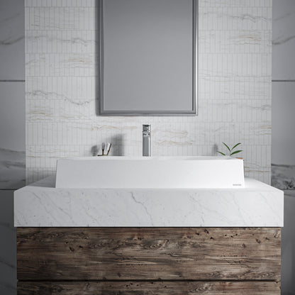 White Mirage Quartz Vessel Vanity Sink 32-1/8"