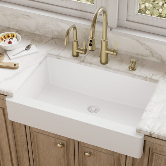 White Retrofit Large Single Bowl Farmhouse Sink 34"