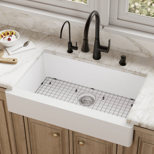 White Retrofit Large Single Bowl Farmhouse Sink 34"