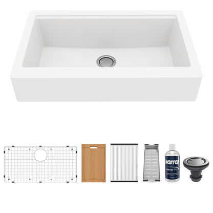 White Retrofit Large Single Bowl Farmhouse Workstation Sink 34"