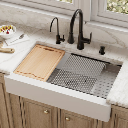 White Retrofit Large Single Bowl Farmhouse Workstation Sink 34"