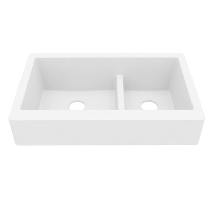 White Retrofit Large/Small Bowl Farmhouse Sink 34"
