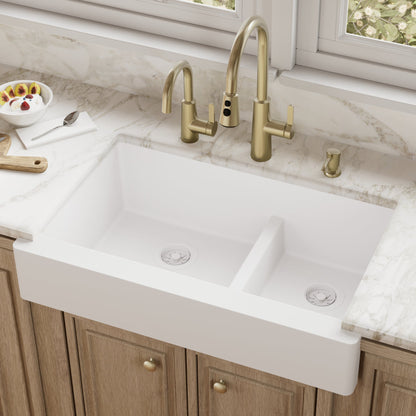 White Retrofit Large/Small Bowl Farmhouse Sink 34"