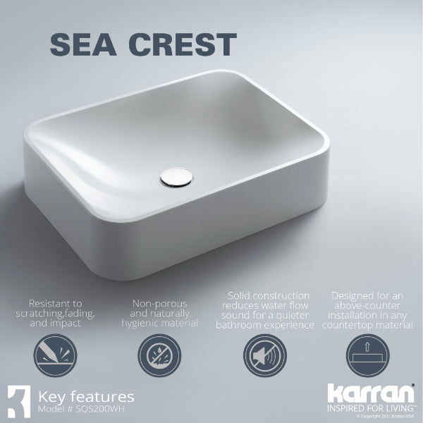 White Seacrest Quartz Vessel Vanity Sink 21-1/2"