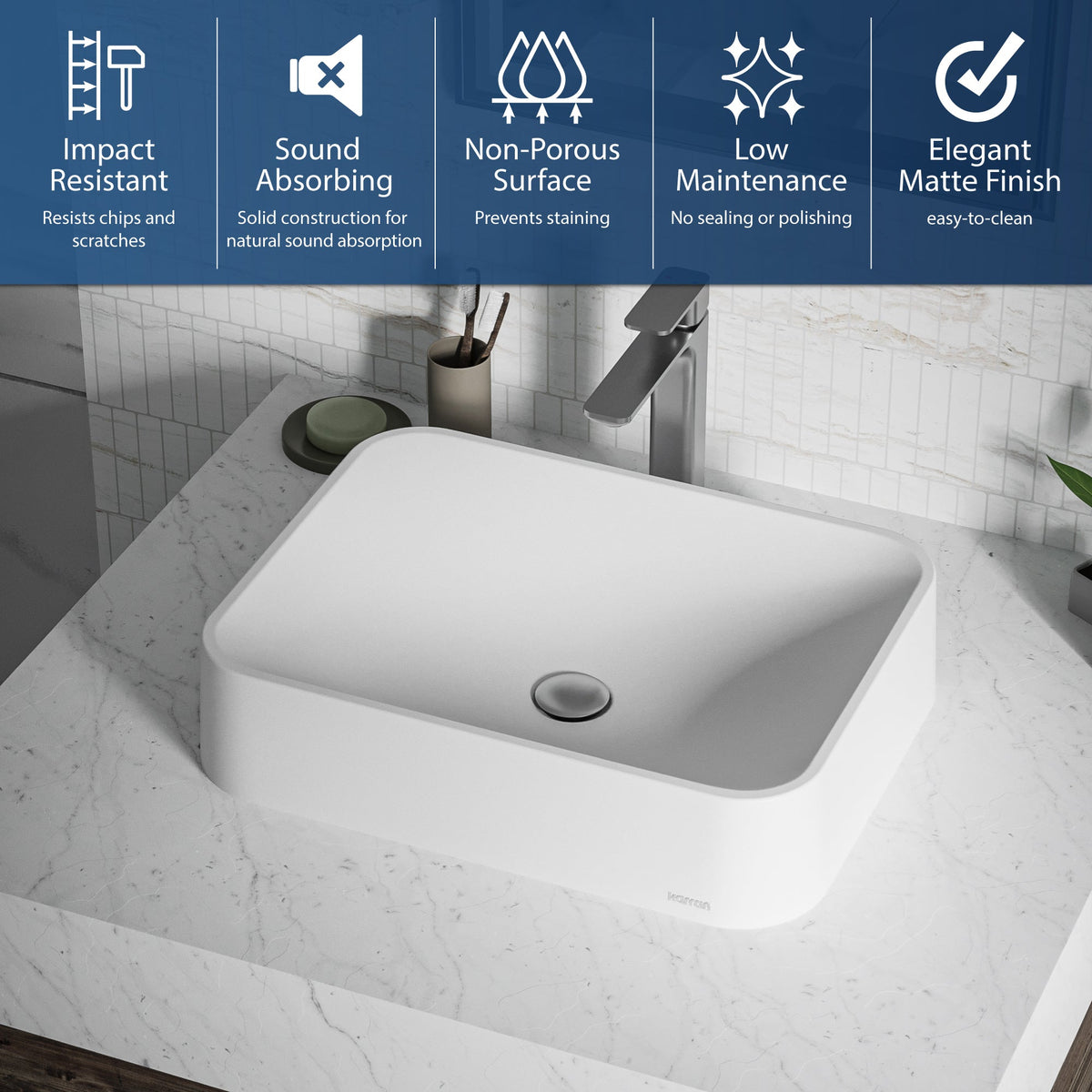 White Seacrest Quartz Vessel Vanity Sink 21-1/2"