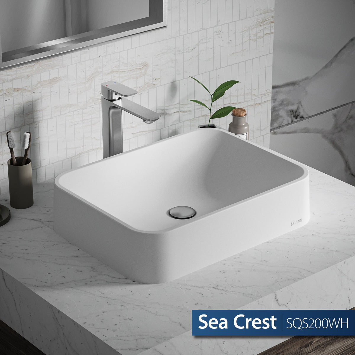 White Seacrest Quartz Vessel Vanity Sink 21-1/2"