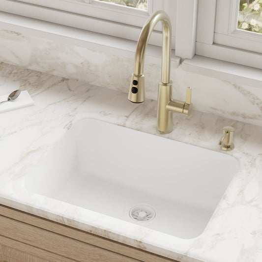 White Single Bowl Seamless Undermount Sink 24-1/4"
