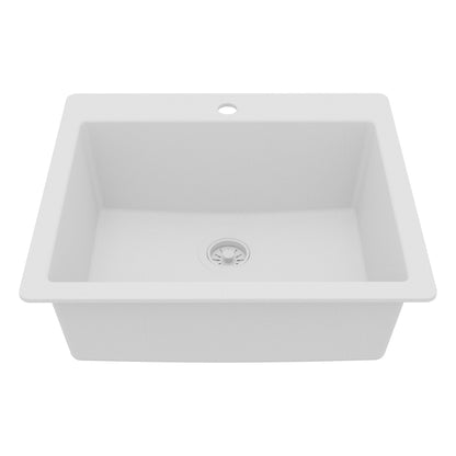 White Single Bowl Top Mount Sink 25"