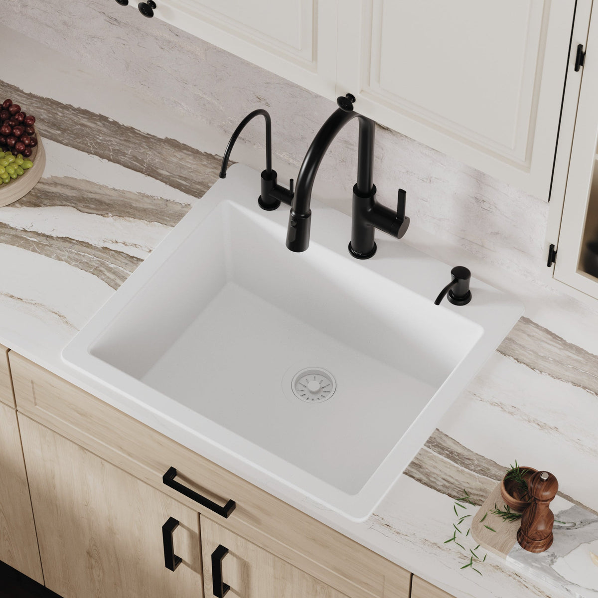 White Single Bowl Top Mount Sink 25"