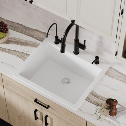 White Single Bowl Top Mount Sink 25"