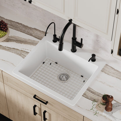 White Single Bowl Top Mount Sink 25"