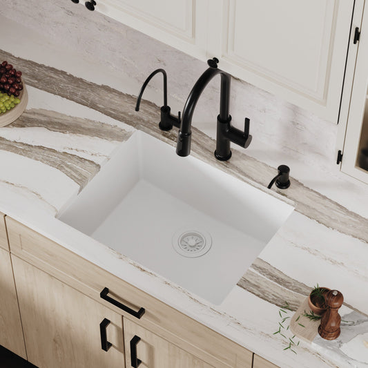 White Single Bowl Undermount Sink 24-3/8"