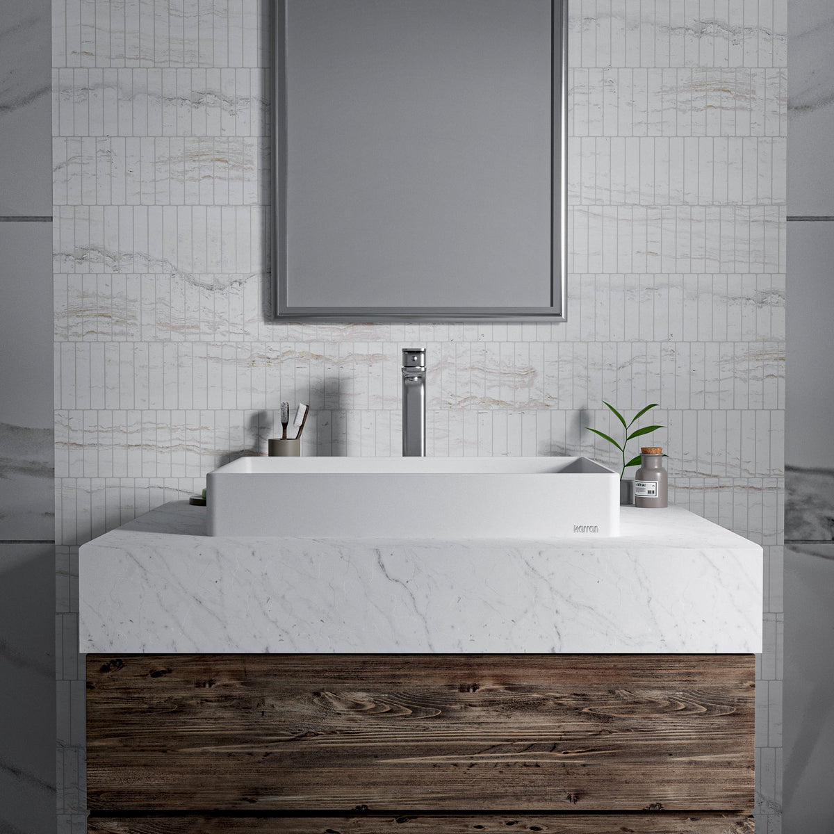 White Spark Quartz Vessel Vanity Sink 23-5/8"