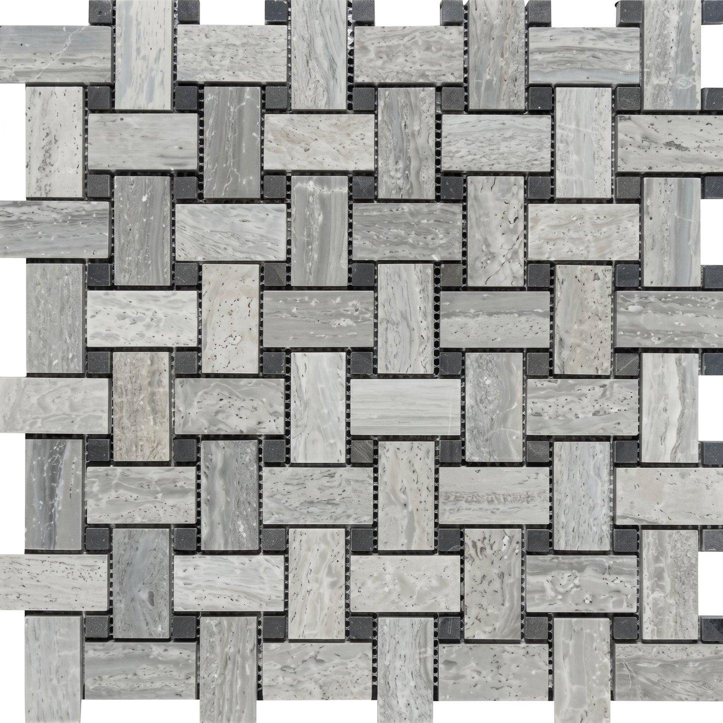 Wooden Blue & Black Basket Weave 1x2 Honed