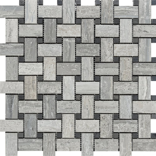 Wooden Blue & Black Basket Weave 1x2 Honed