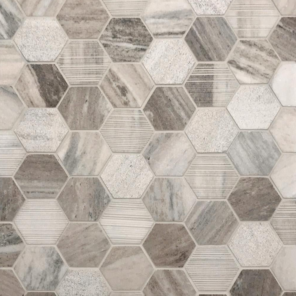 Hexagonal tile pattern with neutral colors