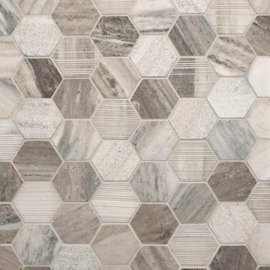 Hexagonal tile pattern with neutral colors