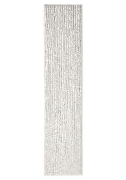 A rectangular white textured tile with horizontal grooved lines, shown against a plain white background.