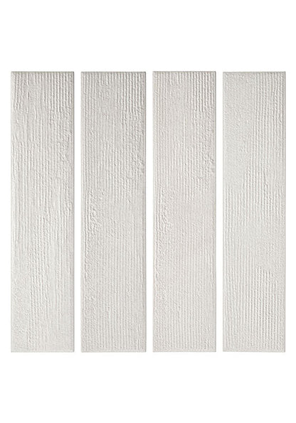 Four rectangular white textured tiles arranged vertically on a white background.