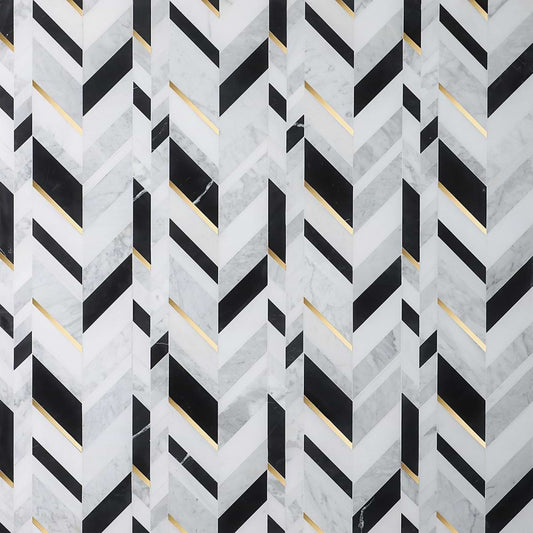 Nero Blanco- White Carrara, Nero Marquina, Asian Statuary, Brass Polished