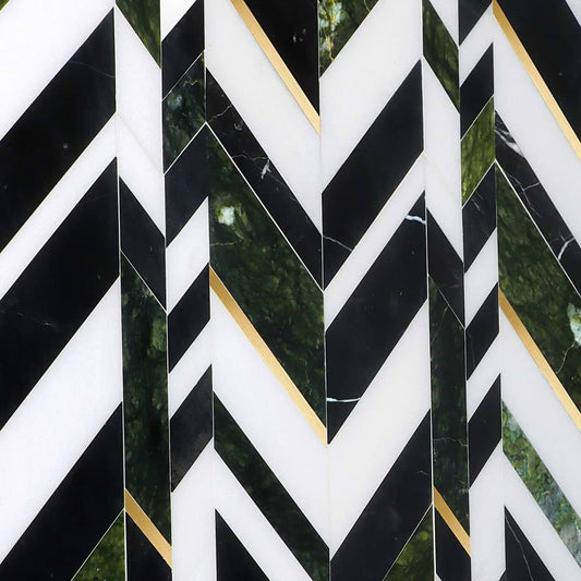 Verde Jade- Nero Marquina, White Thassos, Dandong Green, Brass Polished (discontinued)
