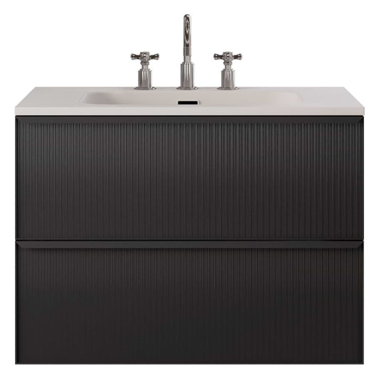 Astor Black 30" Single Vanity with Integrated White Solid SurfaceTop