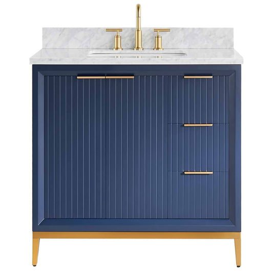Bungalow Navy and Gold 36" Single Vanity with Carrara Marble Top (discontinued)