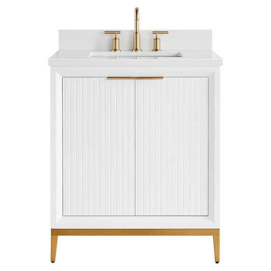Bungalow White and Gold 30" Single Vanity with Pure White Quartz Top (discontinued)