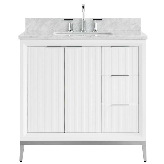 Bungalow White and Silver 36" Single Vanity with Carrara Marble Top (discontinued)