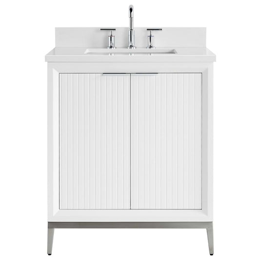 Bungalow White and Silver 30" Single Vanity with Pure White Quartz Top (discontinued)
