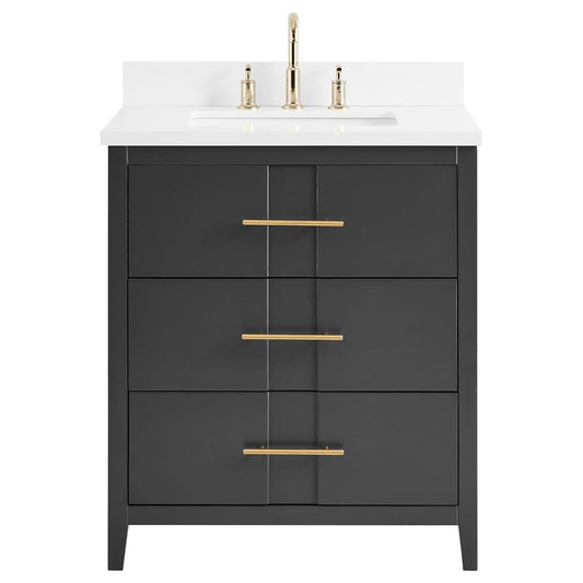 Iconic Charcoal and Gold 30" Single Vanity with Pure White Quartz Top (discontinued)