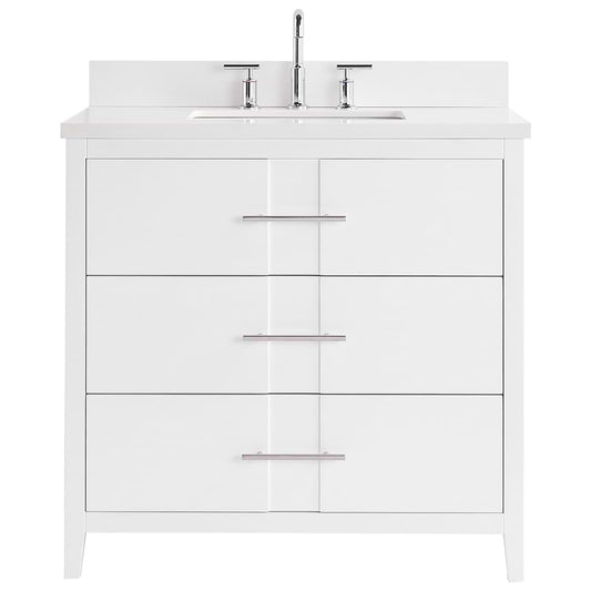 Iconic White and Silver 36" Single Vanity with Pure White Quartz Top (discontinued)