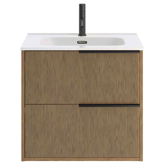 Kora Art Faux Fluted 24" Single Vanity with Integrated White Ceramic Top & Black Handles