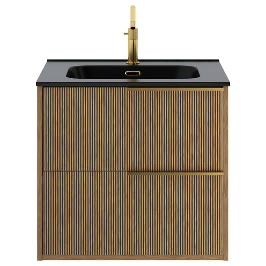 Kora Art Faux Fluted 24" Single Vanity with Integrated Black Ceramic Top & Gold Handles