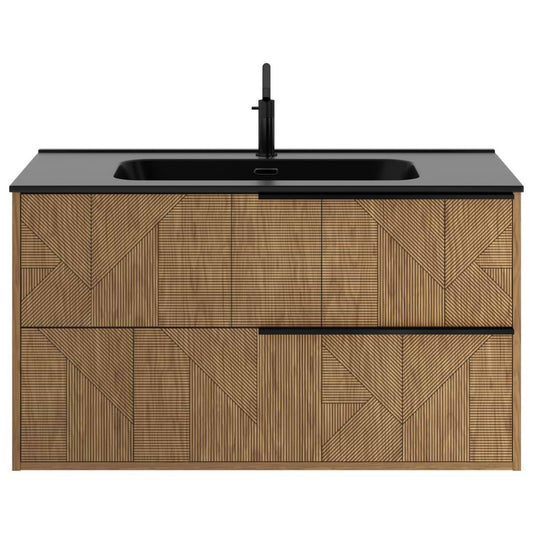 Kora Geo Faux Fluted 40" Single Vanity with Integrated Black Ceramic Top & Black Handles