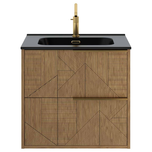 Kora Geo Faux Fluted 24" Single Vanity with Integrated Black Ceramic Top & Gold Handles