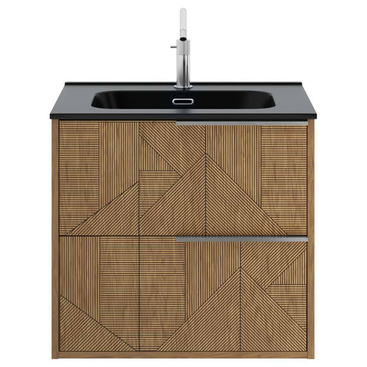 Kora Geo Faux Fluted 24" Single Vanity with Integrated Black Ceramic Top & Silver Handles