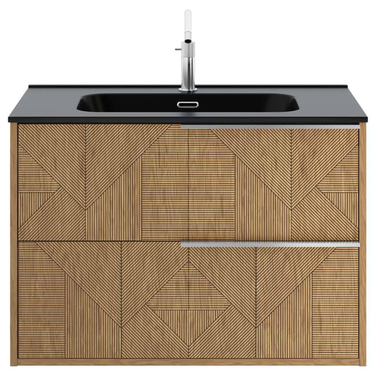 Kora Geo Faux Fluted 32" Single Vanity with Integrated Black Ceramic Top & Silver Handles