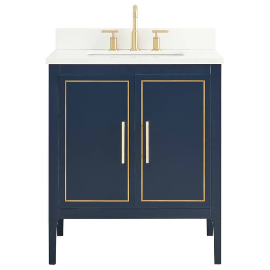 Province Navy and Gold 30" Single Vanity with Pure White Quartz Top