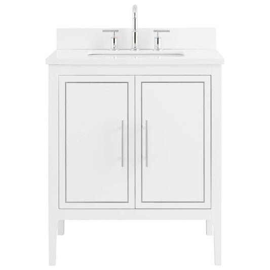 Province White and Silver 30" Single Vanity with Pure White Quartz Top
