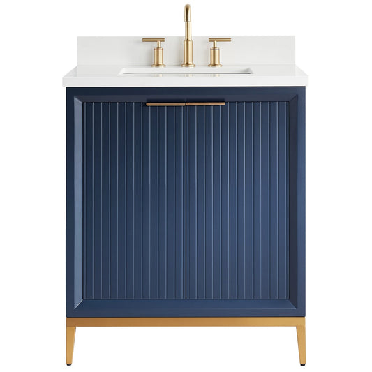 Bungalow Navy and Gold 30" Single Vanity with Pure White Quartz Top (discontinued)