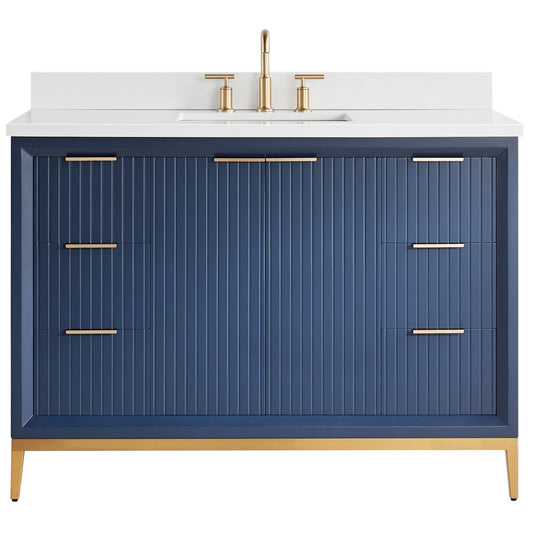 Bungalow Navy and Gold 48" Single Vanity with Pure White Quartz Top (discontinued)
