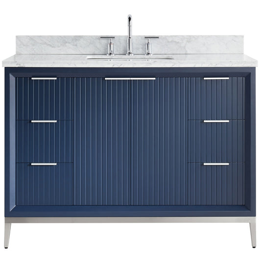 Bungalow Navy and Silver 48" Single Vanity with Carrara Marble Top (discontinued)