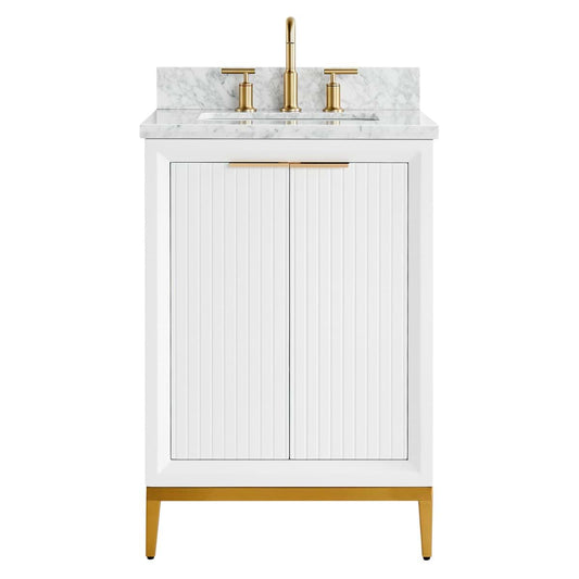 Bungalow White and Gold 24" Single Vanity with Carrara Marble Top (discontinued)