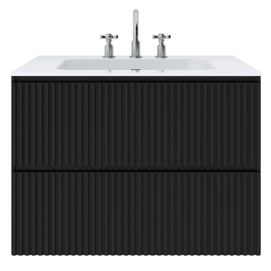 Linear Black 30" Single Vanity with Integrated White Solid Surface Top (discontinued)