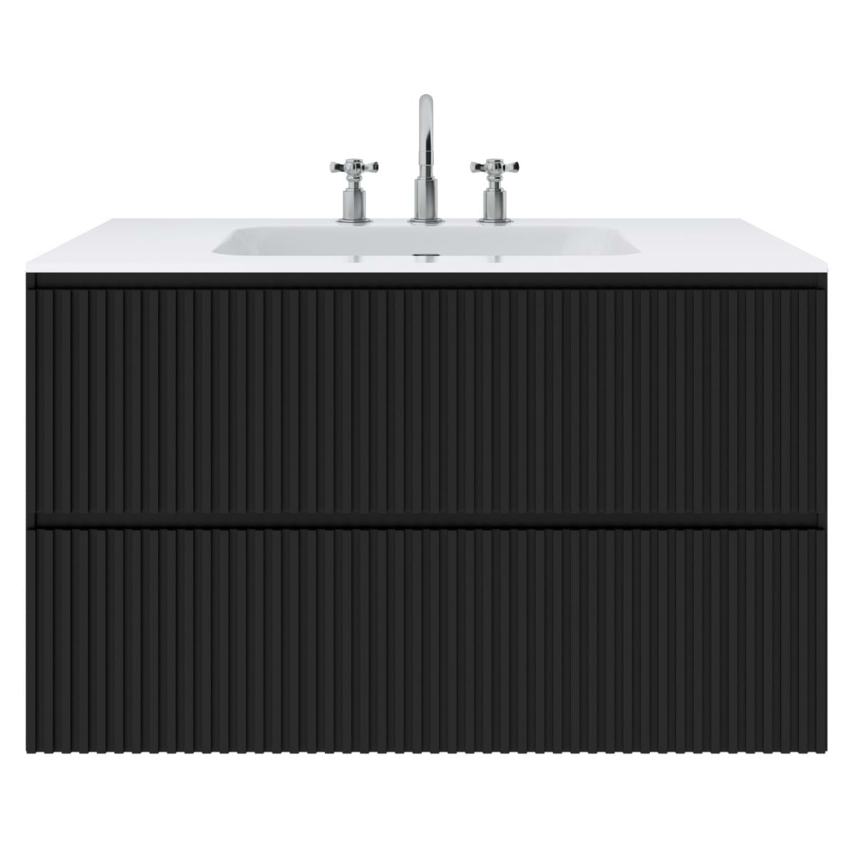Linear Black 36" Single Vanity with Integrated White Solid Surface Top (discontinued)