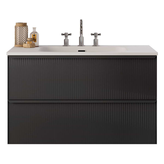 Astor Black 36" Single Vanity with Integrated White Solid SurfaceTop